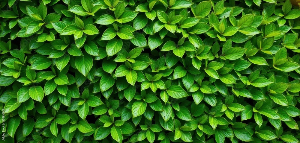 Fototapeta premium Vibrant green leaves forming a natural wall texture, foliage, forest, tree