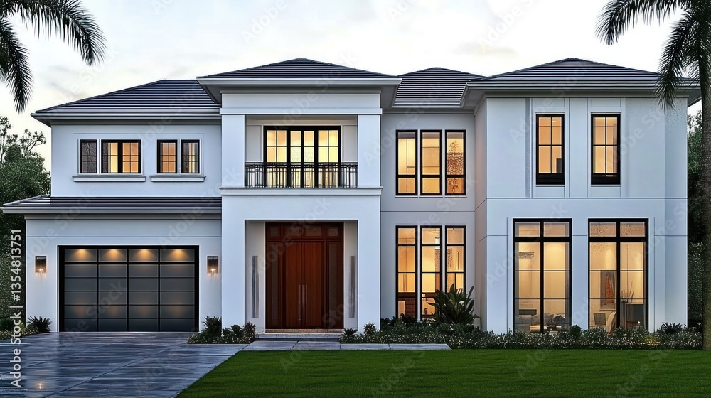 Fototapeta premium A modern residential home with multiple levels and a garage