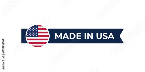 Made in USA label with USA flag colors. High-quality certification badge for USA products, branding, and manufacturing authenticity