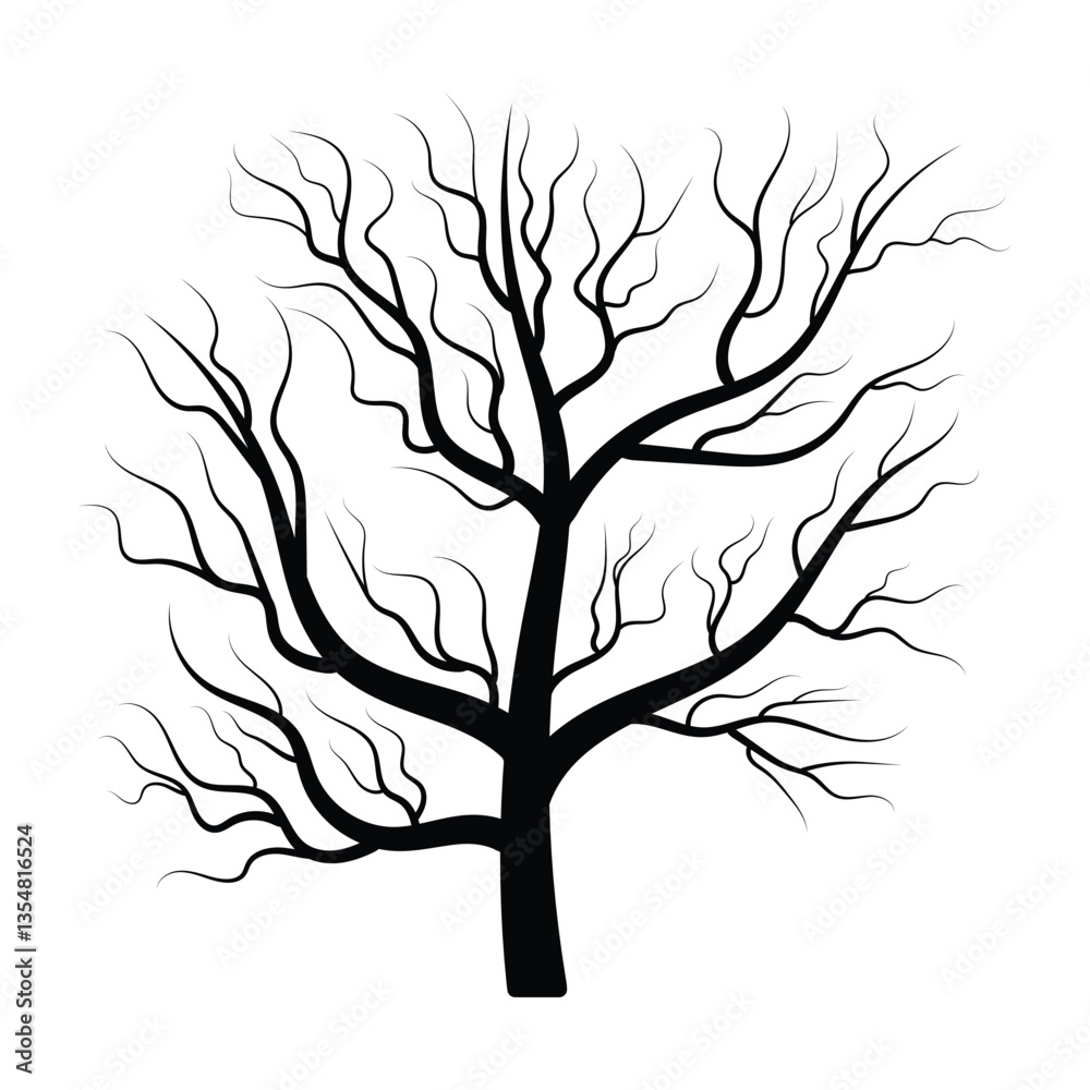 Obraz premium Naked tree vector. Naked tree silhouette symbol website logo graphic design. Leafless branches sign symbol icon isolated on white background. Vector illustration. EPS 10