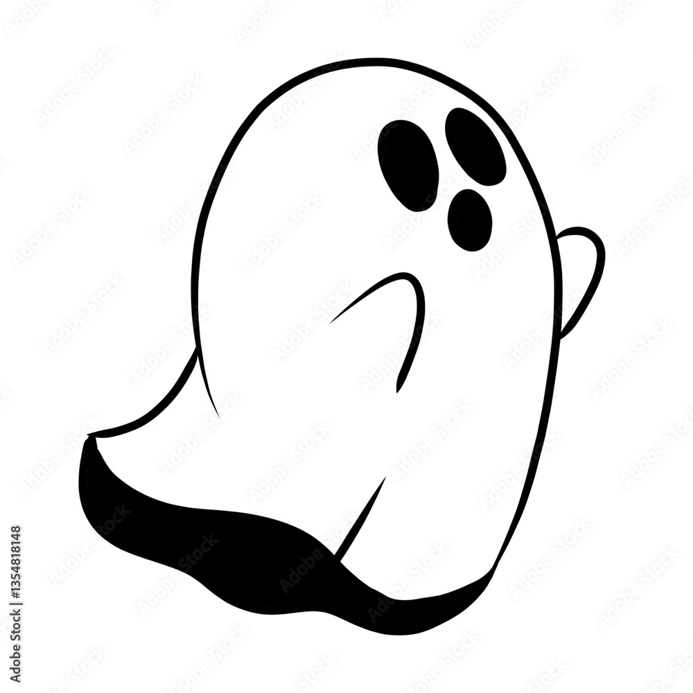 Obraz premium funny cute cartoon ghost angry black white vektor ilustration
