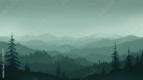 Misty mountain range silhouette landscape