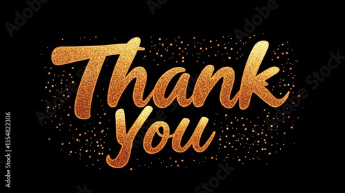 Elegant Golden Thank You Text Design with Glitter Effect on a Black Background Perfect for Gratitude Messages and Appreciation Cards