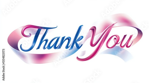 Elegant Thank You Script with Colorful Curves and Flowing Ribbon Design, Perfect for Gratitude Cards, Invitations, or Seasonal Greetings in Various Contexts