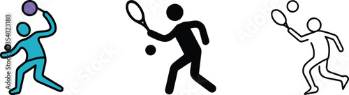 Racquet Sports Action Tennis, Badminton, Player Silhouettes