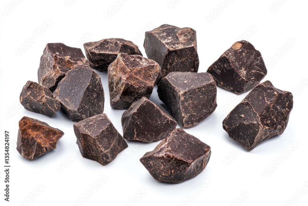 Pile of Dark Chocolate Chunks on White Background Perfect for Baking Pile of Dark Chocolate Chunks on White Background Perfect for Baking