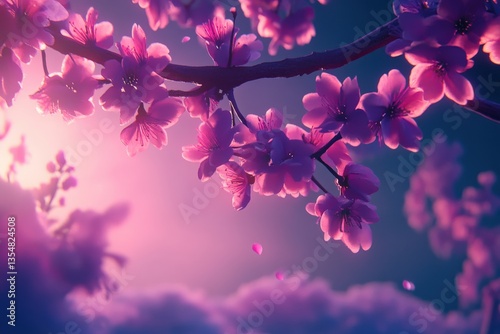 Ethereal Cherry Blossom Scene with Soft Pink Petals and Gentle Light Creating a Dreamy Atmosphere in a Nature-Inspired Setting