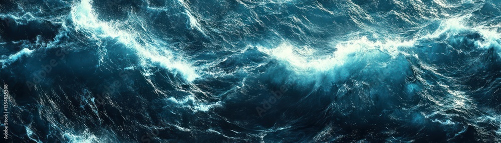 Turbulent ocean waves crashing with white foam and dark water