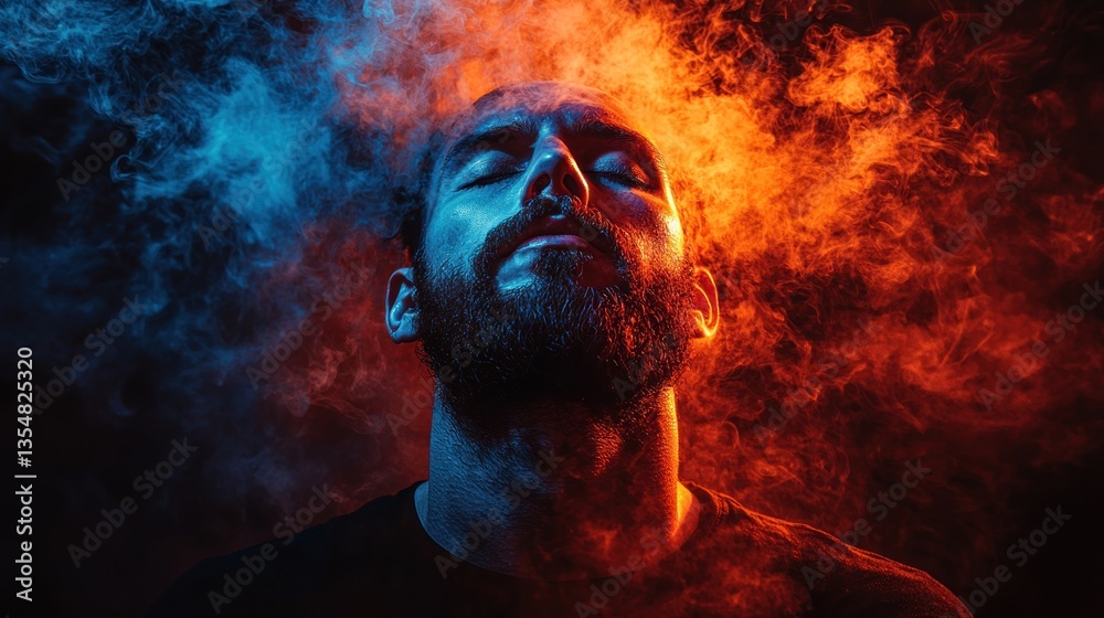 Man surrounded by colorful smoke (1) Man surrounded by colorful smoke (1)