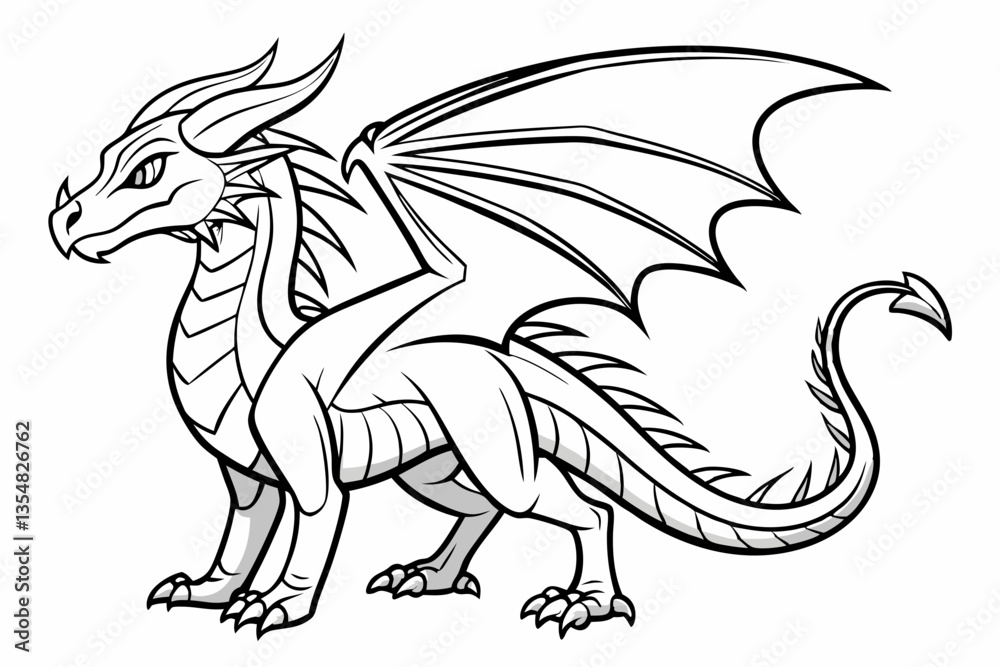 Fototapeta premium coloring page line art the dragon black vector