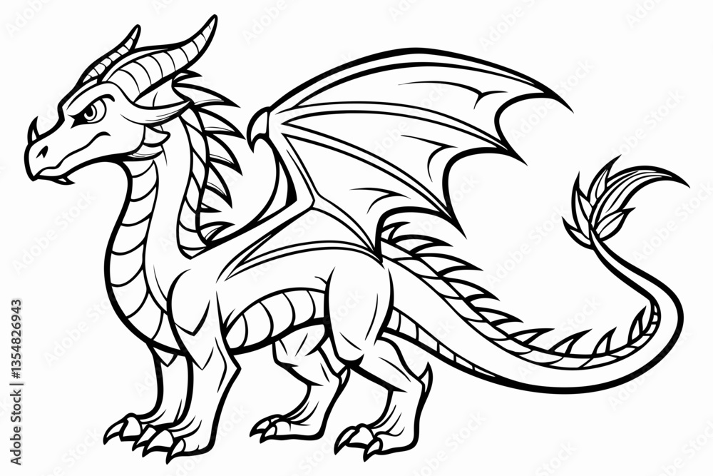 Fototapeta premium coloring page line art the dragon black vector