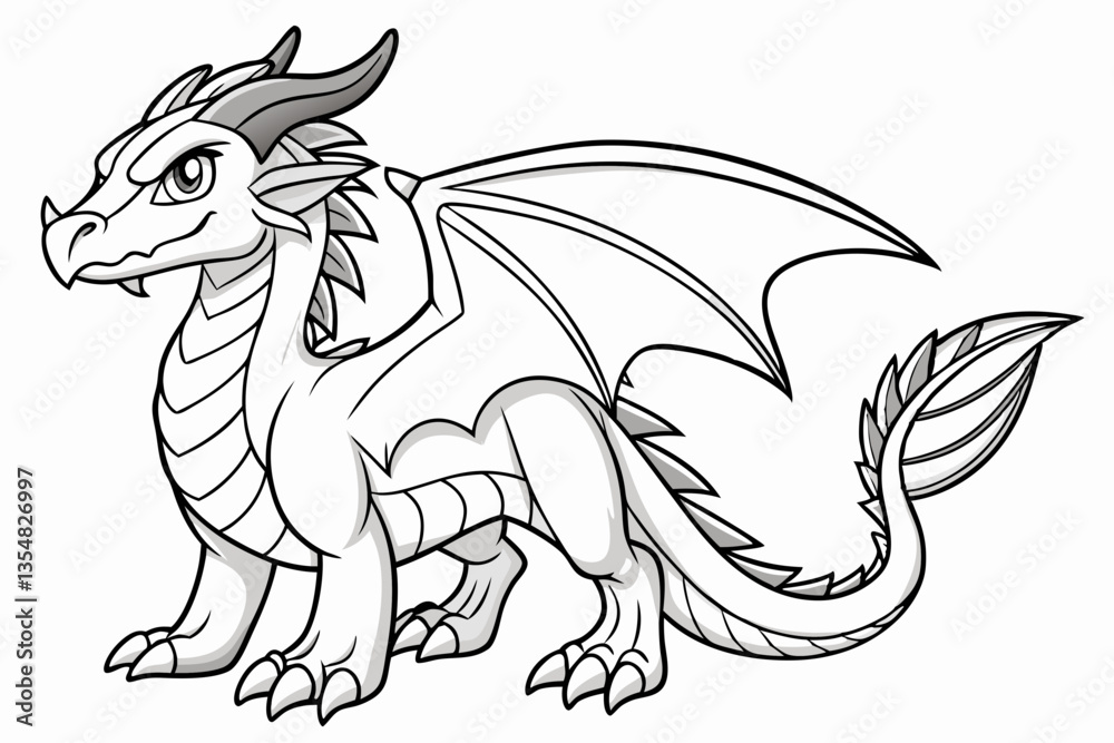 Fototapeta premium coloring page line art the dragon black vector