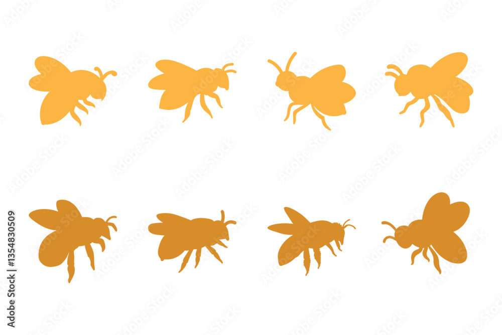 Honey Bee Silhouette Icon Set