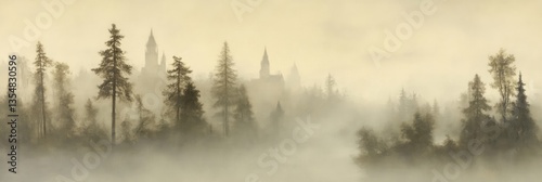 Misty Forest with Towers