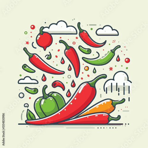 food, chili, vegetable, chilli, red, hot, spice, pepper, spicy, fresh, background, mexican, vector, illustration, organic, ingredient, plant, isolated, healthy, cayenne, jalapeno, cooking, taste, natu