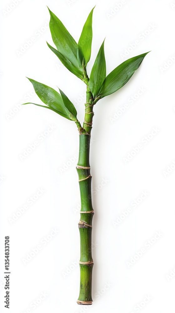Obraz premium Single bamboo stalk with vibrant green leaves.