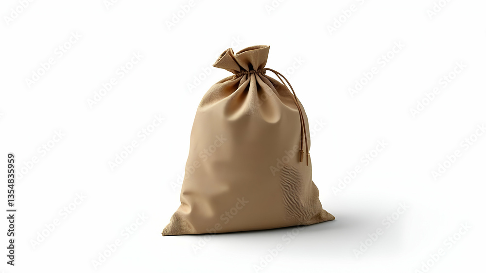 Natural Crumpled Nylon Bag with Authentic Rustic Burlap Texture Floating Dramatically on White Surface Natural Crumpled Nylon Bag with Authentic Rustic Burlap Texture Floating Dramatically on White Surface