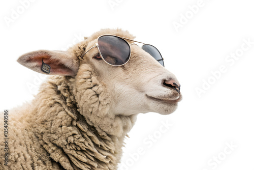 Fototapeta Naklejka Na Ścianę i Meble -  portrait of a sheep wearing sunglasses on transparent background