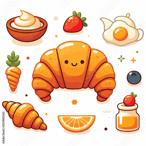 croissant, food, dessert, breakfast, bakery, cafe, delicious, french, pastry, snack, sweet, tasty, bread, meal, fresh, isolated, design, icon, illustration, vector, bake, cuisine, eat, coffee, morning