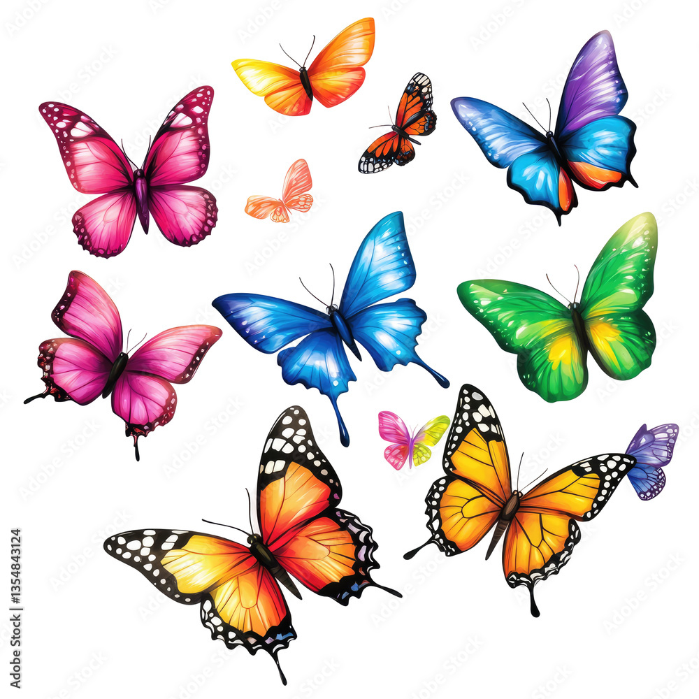  Group of Colorful Butterflies PNG - High Variety on transparent background