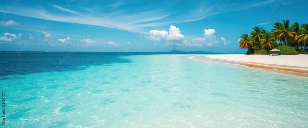 Fototapeta premium Tranquil Brazilian beach scene with turquoise water and white sand, horizon, sand