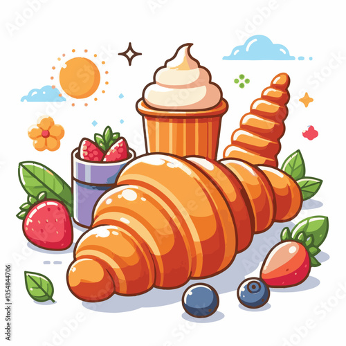 croissant, food, dessert, breakfast, bakery, cafe, delicious, french, pastry, snack, sweet, tasty, bread, meal, fresh, isolated, design, icon, illustration, vector, bake, cuisine, eat, coffee, morning