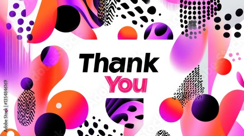 Vibrant Abstract Background with Thank You Text in Bold, Modern Design Featuring Colorful Shapes and Patterns for Appreciation and Gratitude