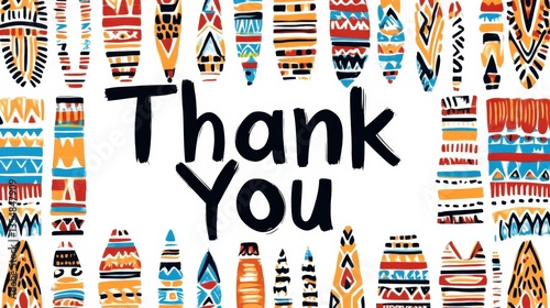 Vibrant Thank You Card Design with Colorful Hand-Drawn Patterns and Unique Shapes, Great for Appreciation Messages and Creative Projects