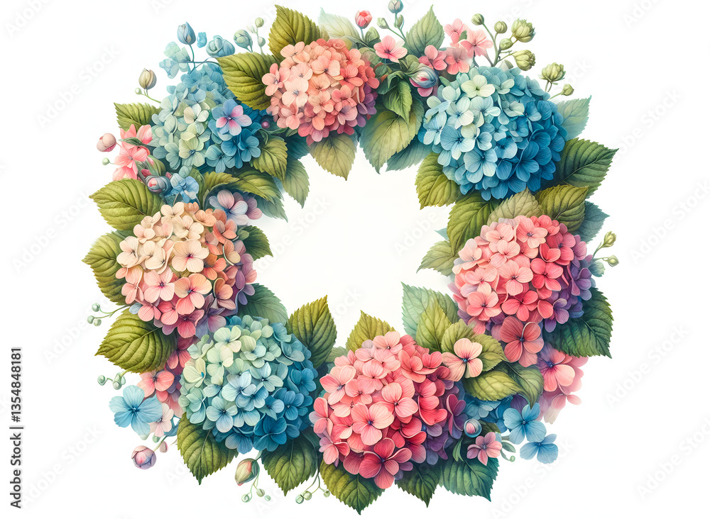 This artistic hydrangea wreath blends ornamental beauty with nature-inspired elegance. The soft petals create a celebration of seasonal freshness. A stylish floral piece for any decor setting.