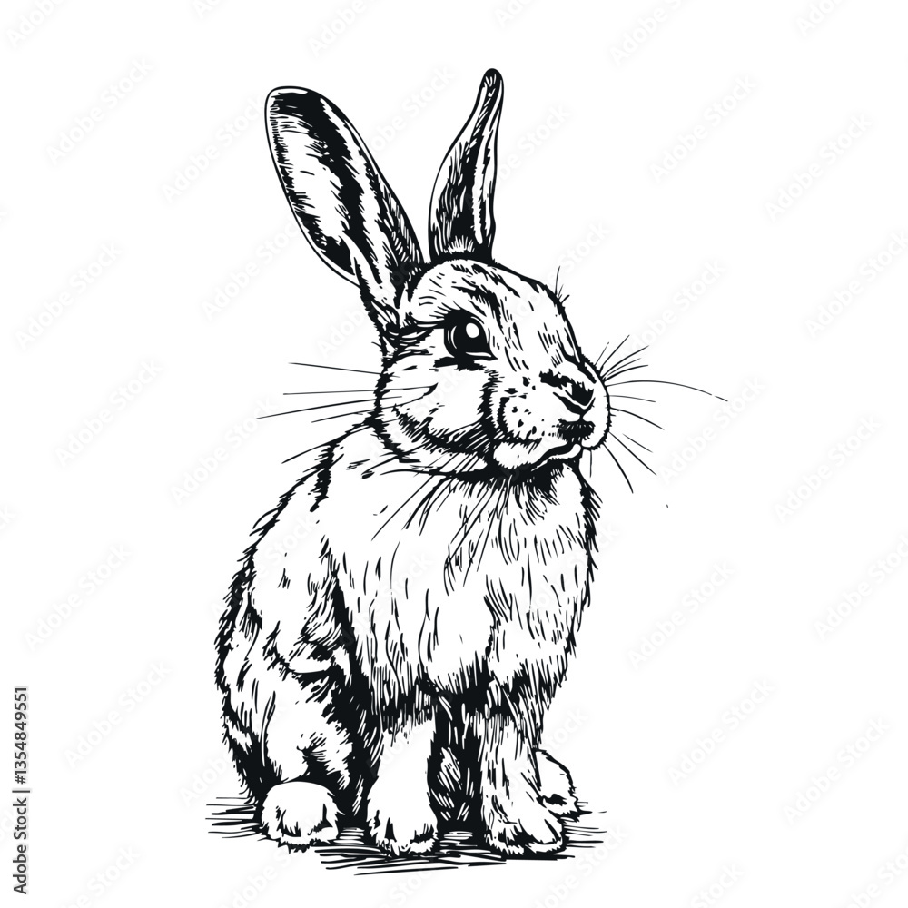 Happy rabbit ink sketch vector illustration