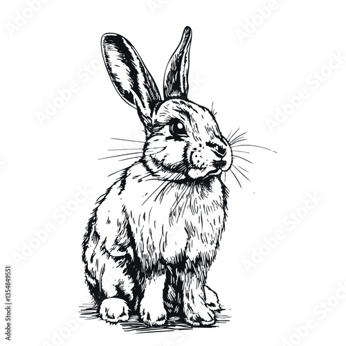 Happy rabbit ink sketch vector illustration