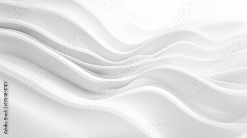 Minimal Abstract White Background with Soft 3D Wavy Layers and Elegant Flow
