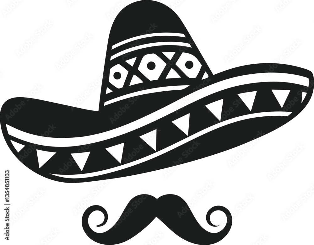 Mexican Sombrero and Mustache Silhouette Vector – Festive Iconic Design Illustration