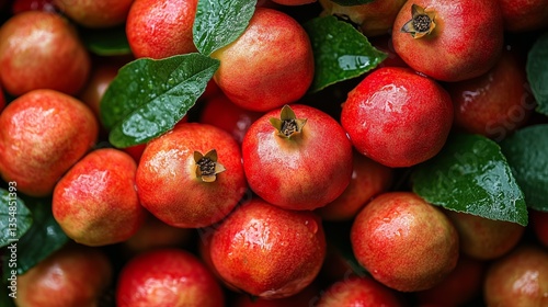 A pile of fresh, ripe pomegranates with deep ruby hues, showcasing their juicy arils and natural freshness — perfect for a healthy boost of vitamin C and antioxidants.
