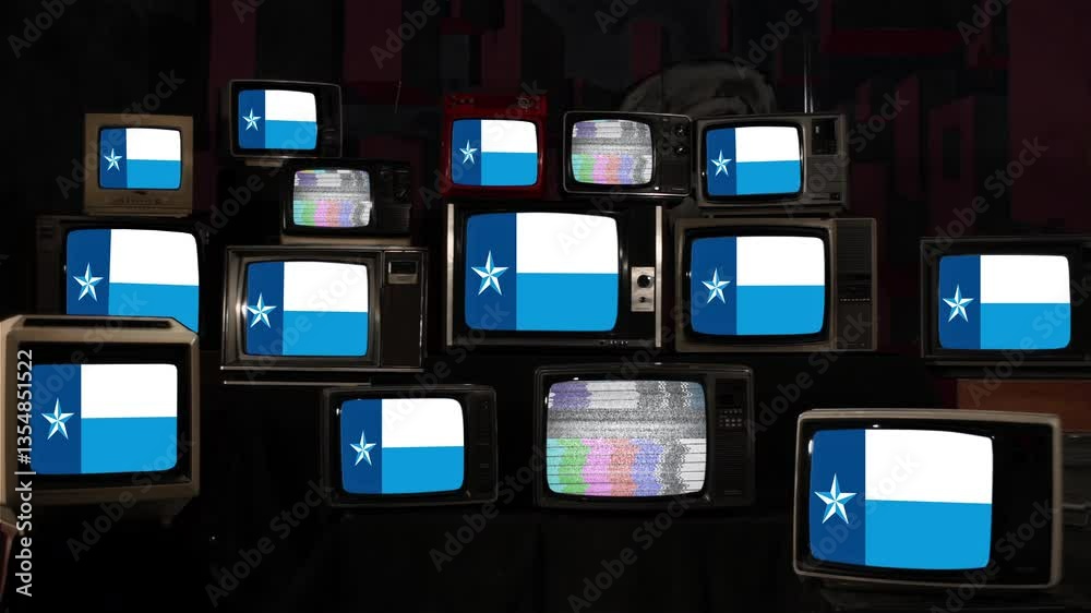Flag of Dallas County on Stacked Retro Televisions - 4K Flag of Dallas County on Stacked Retro Televisions - 4K