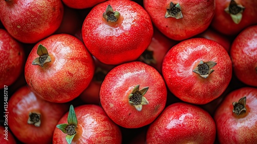 A pile of fresh, ripe pomegranates with deep ruby hues, showcasing their juicy arils and natural freshness — perfect for a healthy boost of vitamin C and antioxidants.
