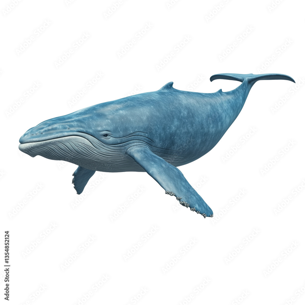 Fototapeta premium Humpback whale swimming on a transparent background in the ocean environment
