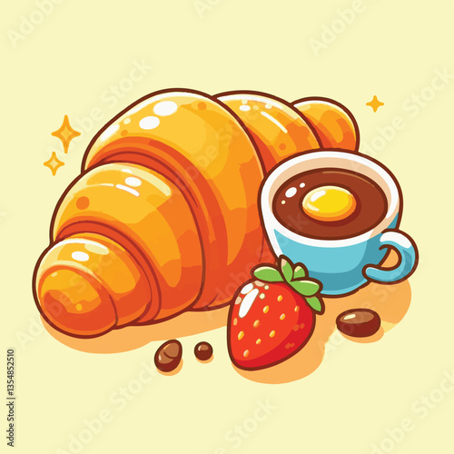 croissant, food, dessert, breakfast, bakery, cafe, delicious, french, pastry, snack, sweet, tasty, bread, meal, fresh, isolated, design, icon, illustration, vector, bake, cuisine, eat, coffee, morning