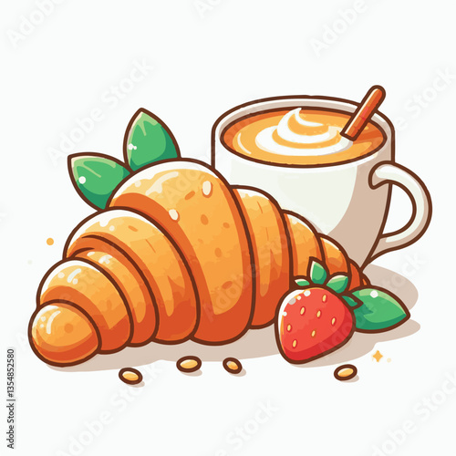 croissant, food, dessert, breakfast, bakery, cafe, delicious, french, pastry, snack, sweet, tasty, bread, meal, fresh, isolated, design, icon, illustration, vector, bake, cuisine, eat, coffee, morning