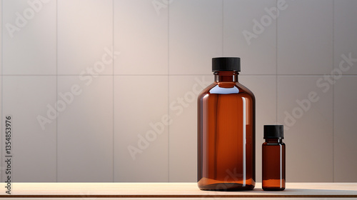 Brown glass bottle with paper empty label