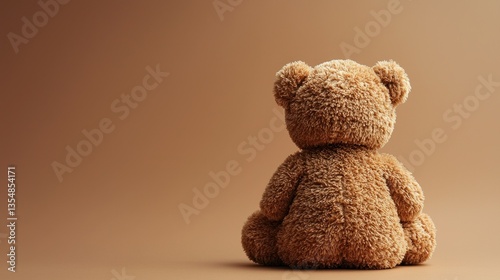 Lonely teddy bear, studio backdrop, brown background, solitude