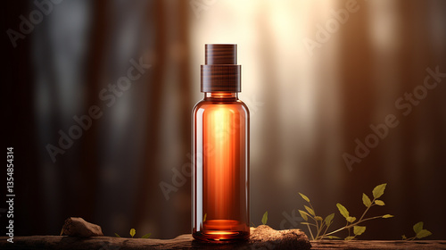 Brown glass bottle with paper empty label