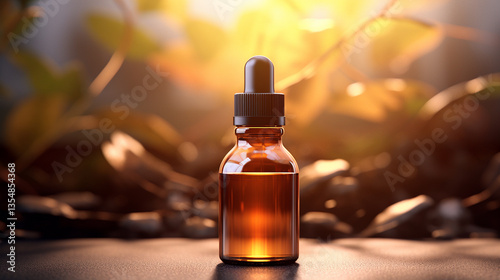 Brown glass bottle with paper empty label