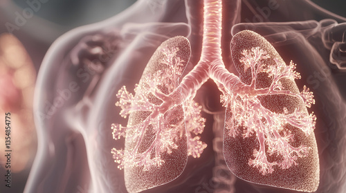 Breathing Illnesses â A close-up of human lungs with glowing circulatory system, depicting bronchitis, pneumonia, and other lung diseases.