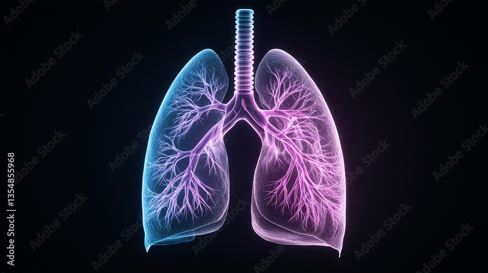 Lung Disease Visual â Glowing arteries, veins, and capillaries in human lungs, highlighting respiratory diseases like pneumonia and bronchitis. Lung Disease Visual â Glowing arteries, veins, and capillaries in human lungs, highlighting respiratory diseases like pneumonia and bronchitis.