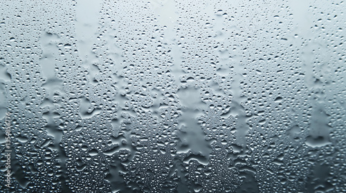 Close-up of water droplets on glass surface with condensation texture
