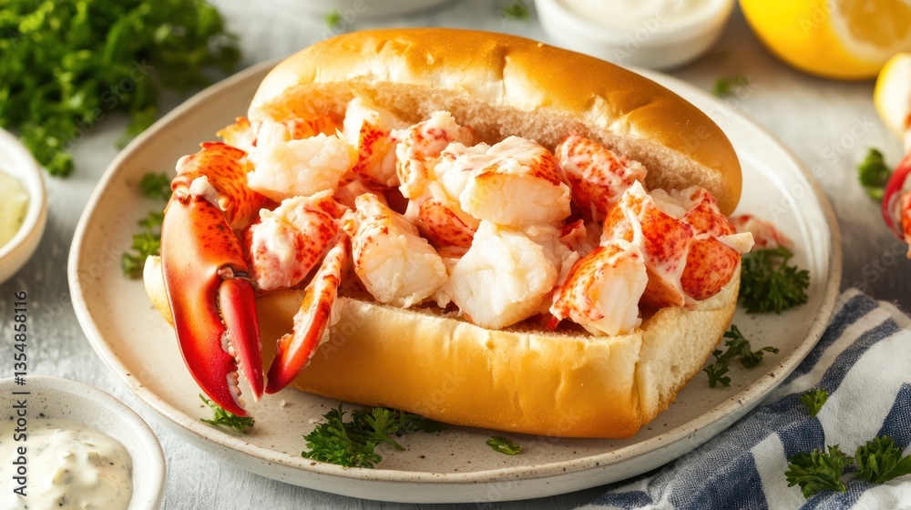 Delicious Lobster Salad Sandwich Served On A Plate Delicious Lobster Salad Sandwich Served On A Plate