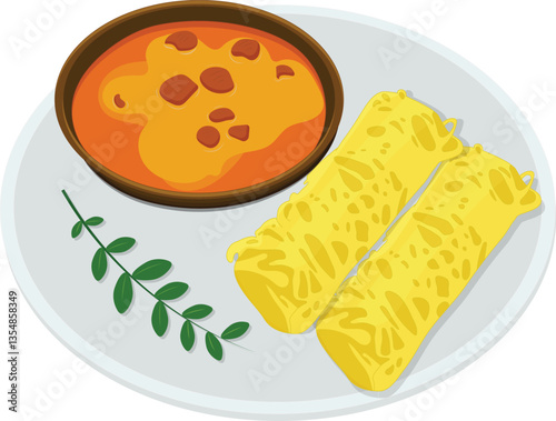 Roti jala, roti kirai, net bread or lace pancake Asian food vector illustration