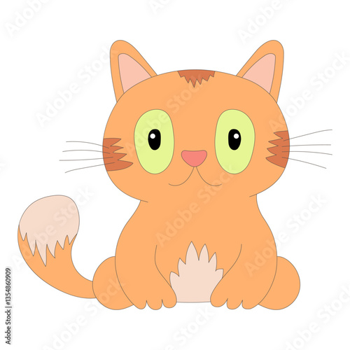 Cute cartoon ginger cat. Sitting red kitten isolated on white background. Flat design. Vector illustration.