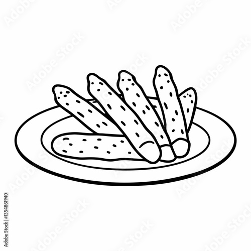  Illustration of Tasty Pickles on a Plate Outline